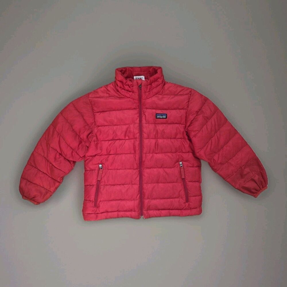 Patagonia Kids Boys XS 5-6 Red Blue Down Puffer Jacket Coat Play Condition Holes